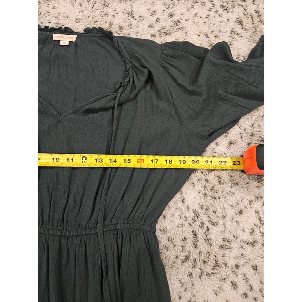 Knox Rose Dark Green Boho Ruffle V-Neck Mini Dress Puff Sleeve Size L - Picture 5 of 7